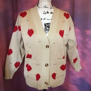 Heart cardigan sweater khaki button v-neck long sleeve knit pocket